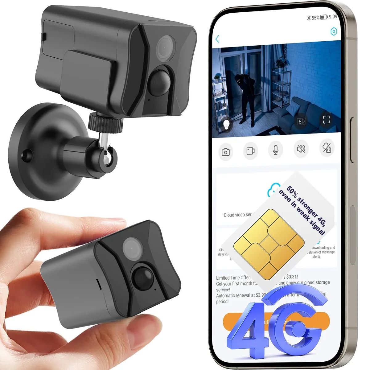 Clover EN-D9ST32-4G 1440p 4G LTE Cellular Security Camera — ürün fotoğrafı