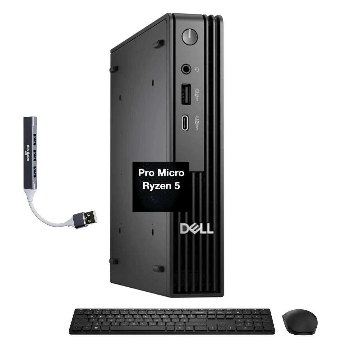 Small black mini desktop with compact USB hub
