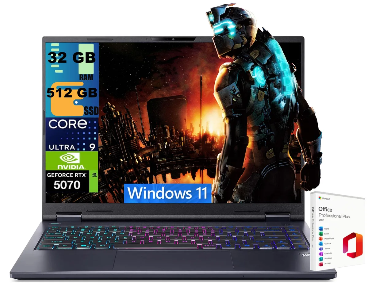 Black 14.5-inch gaming laptop with matte display and backlit keyboard