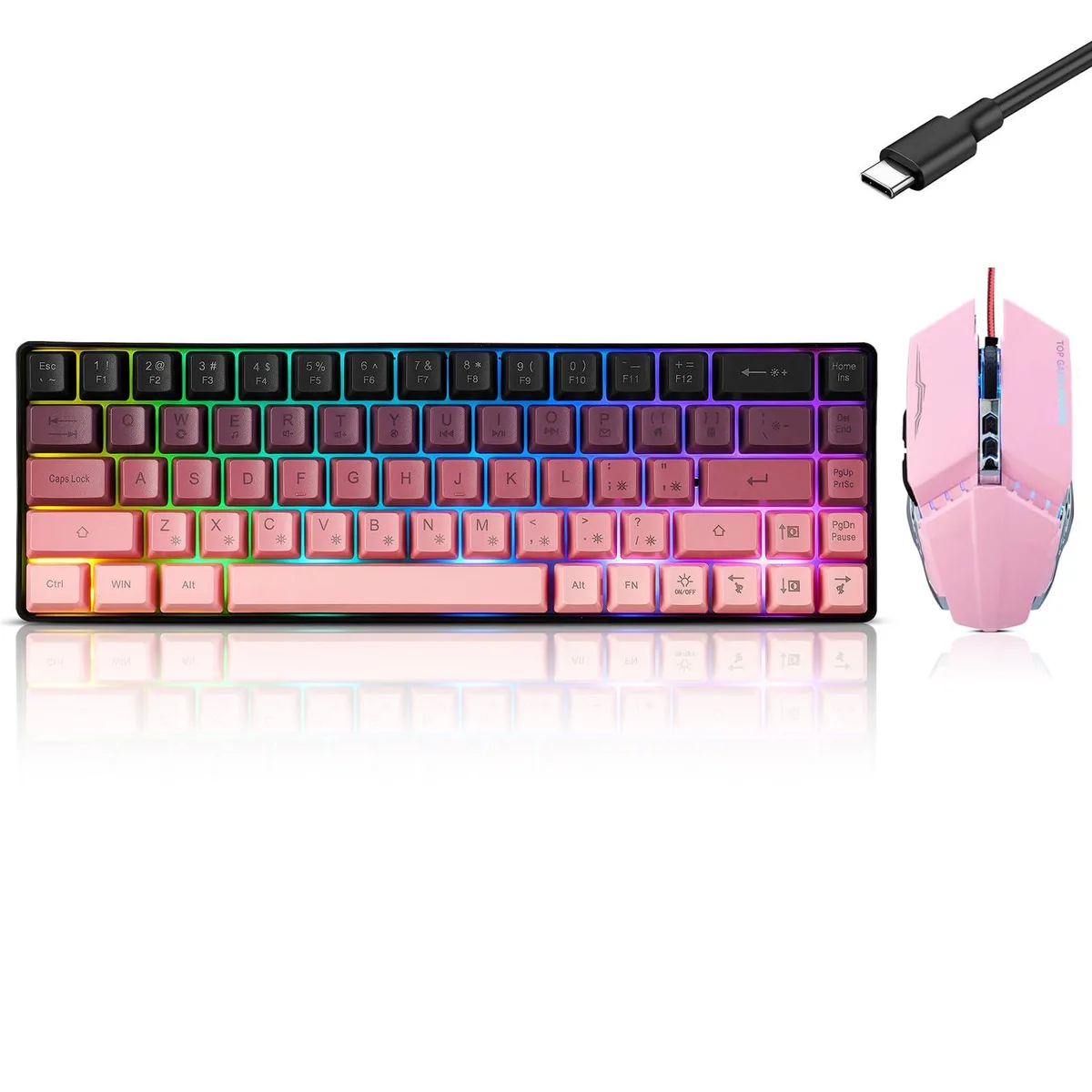BlackBerry Pink compact 61-key keyboard with matching mouse