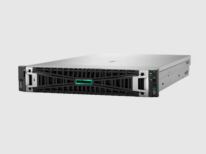 Silver 2U rack server with eight front drive bays and dual power supplies