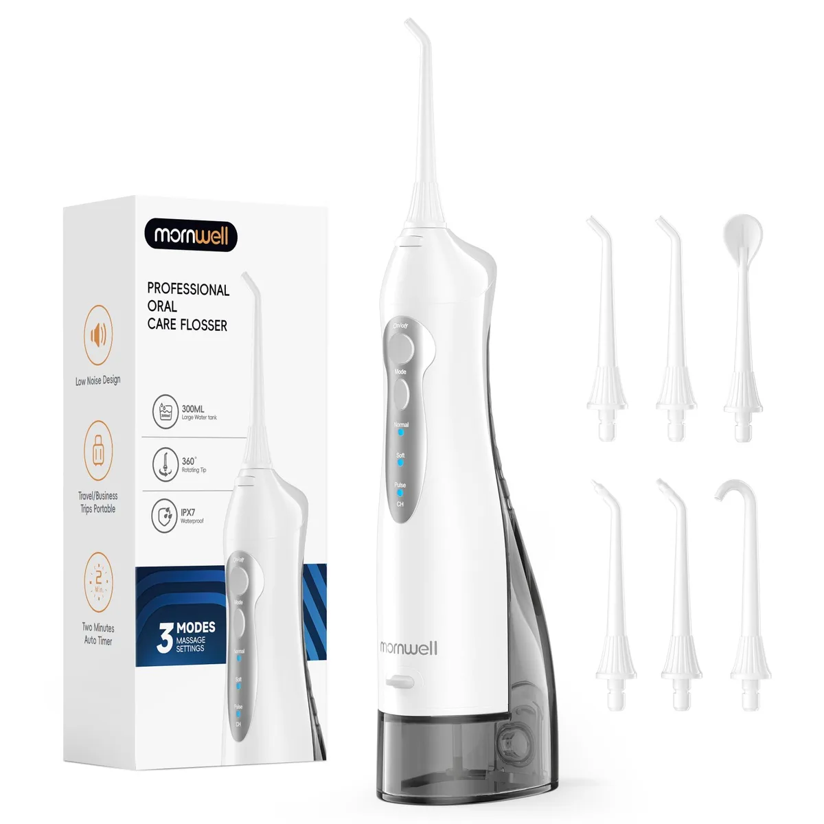  Mornwell D52-1 Oral Care Water Flosser 300 ml 6 Tips 3 Modes White — product photo