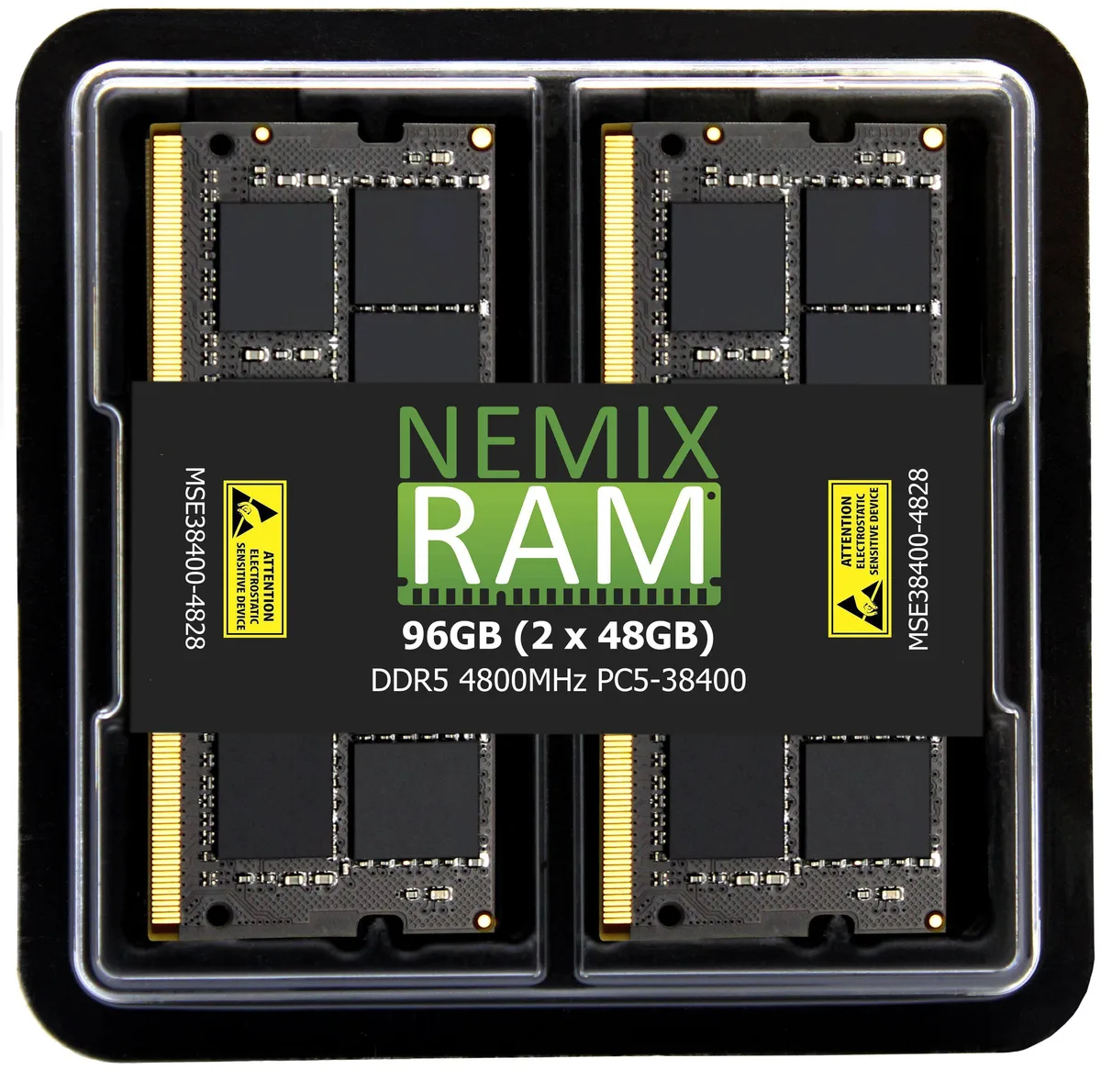 Two green DDR5 SODIMM modules side by side, no heat spreaders, gold contacts visible