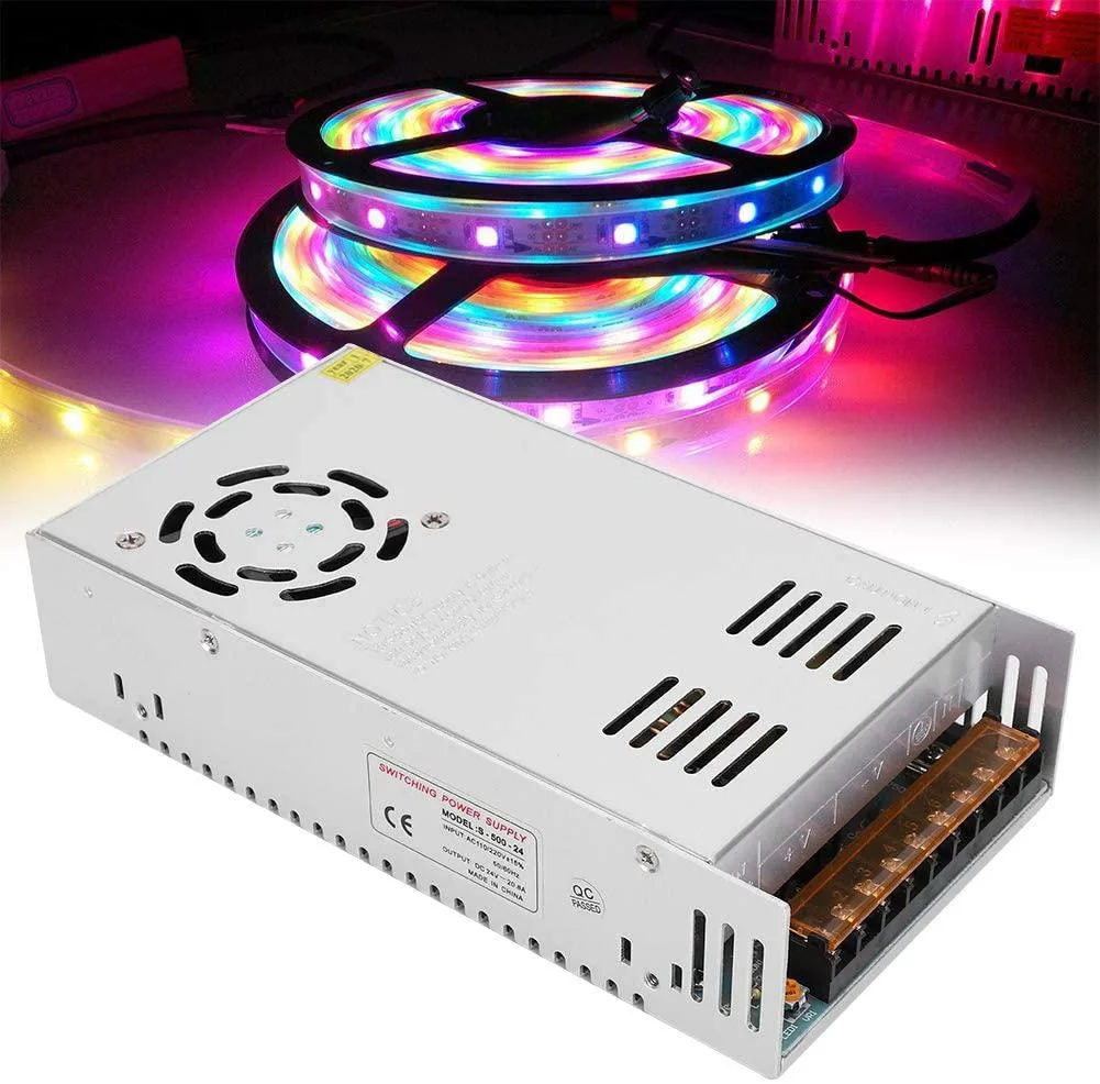 Rectangular aluminium power supply, silver finish, terminal block connectors visible