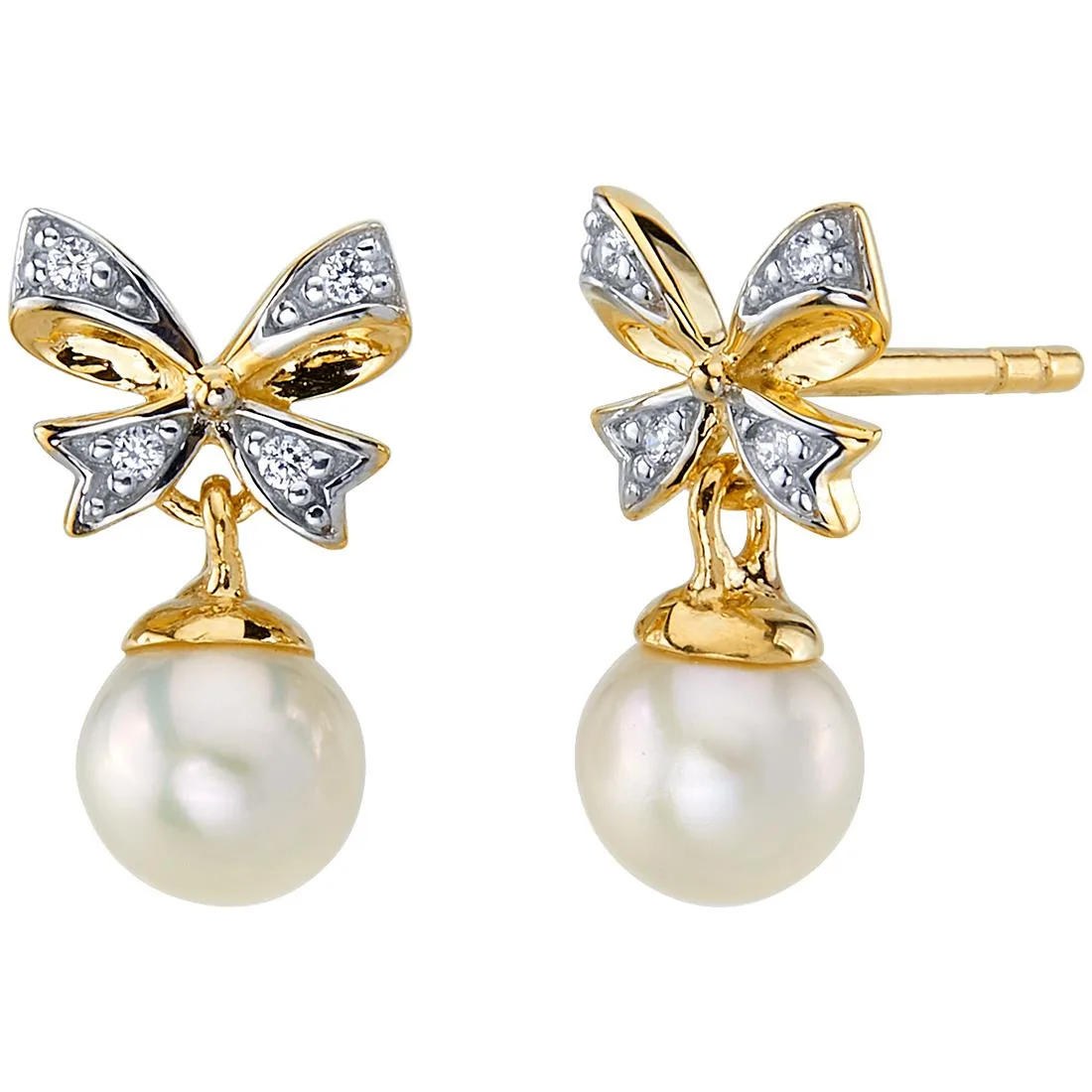 Oravo Oravo 14K Yellow Gold Freshwater Pearl Bow Drop Earrings 5.0mm — product photo