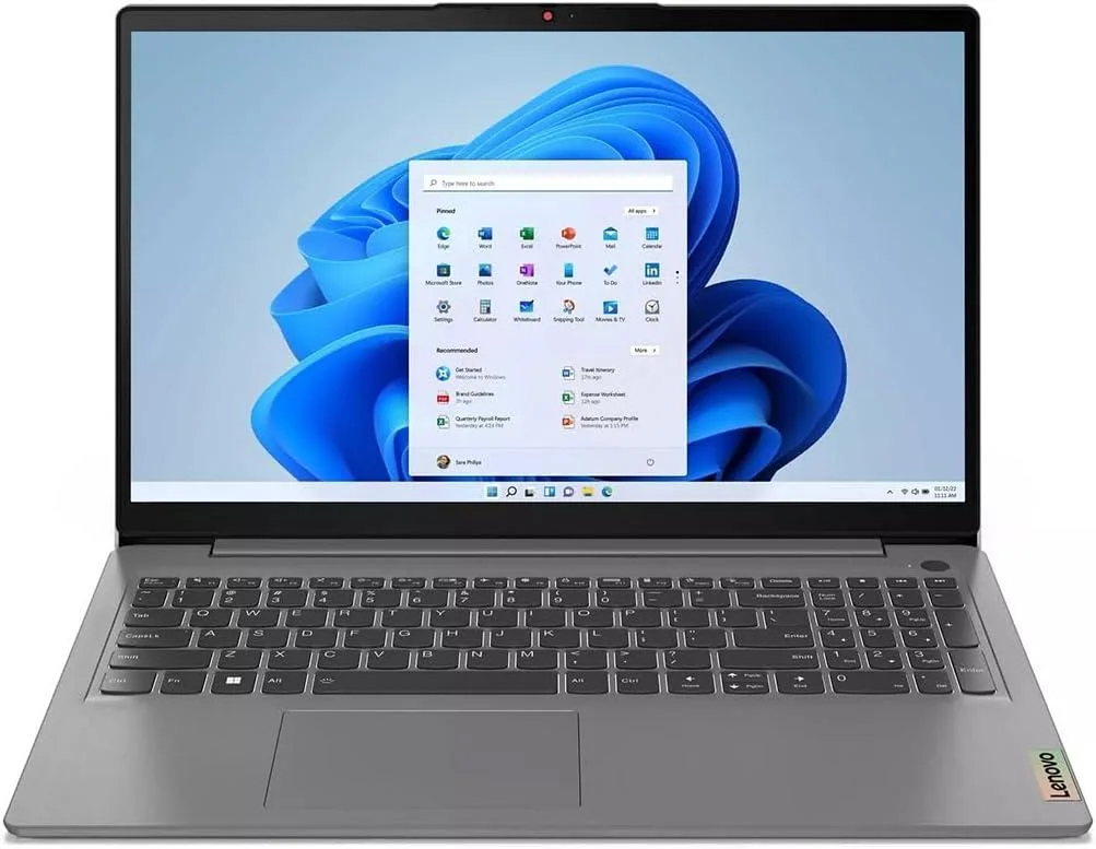 Grey 15.6 inch touchscreen laptop with thin bezels and backlit keyboard