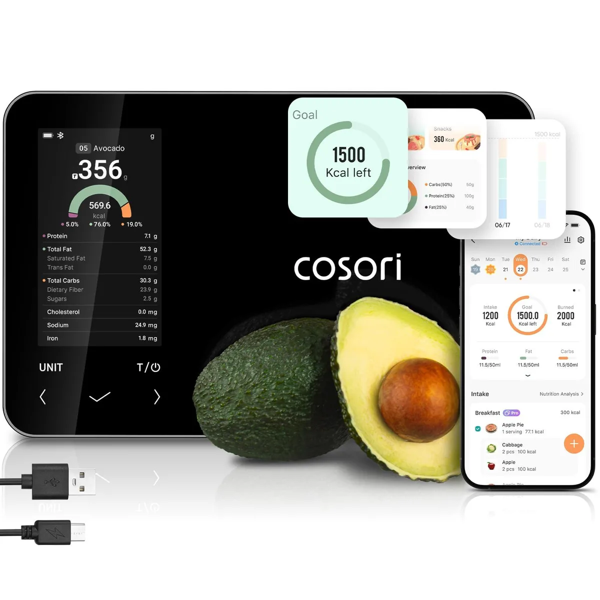  COSORI CNS-R001S-X Smart Food Scale 11lb 19 Nutrients — Produktfoto
