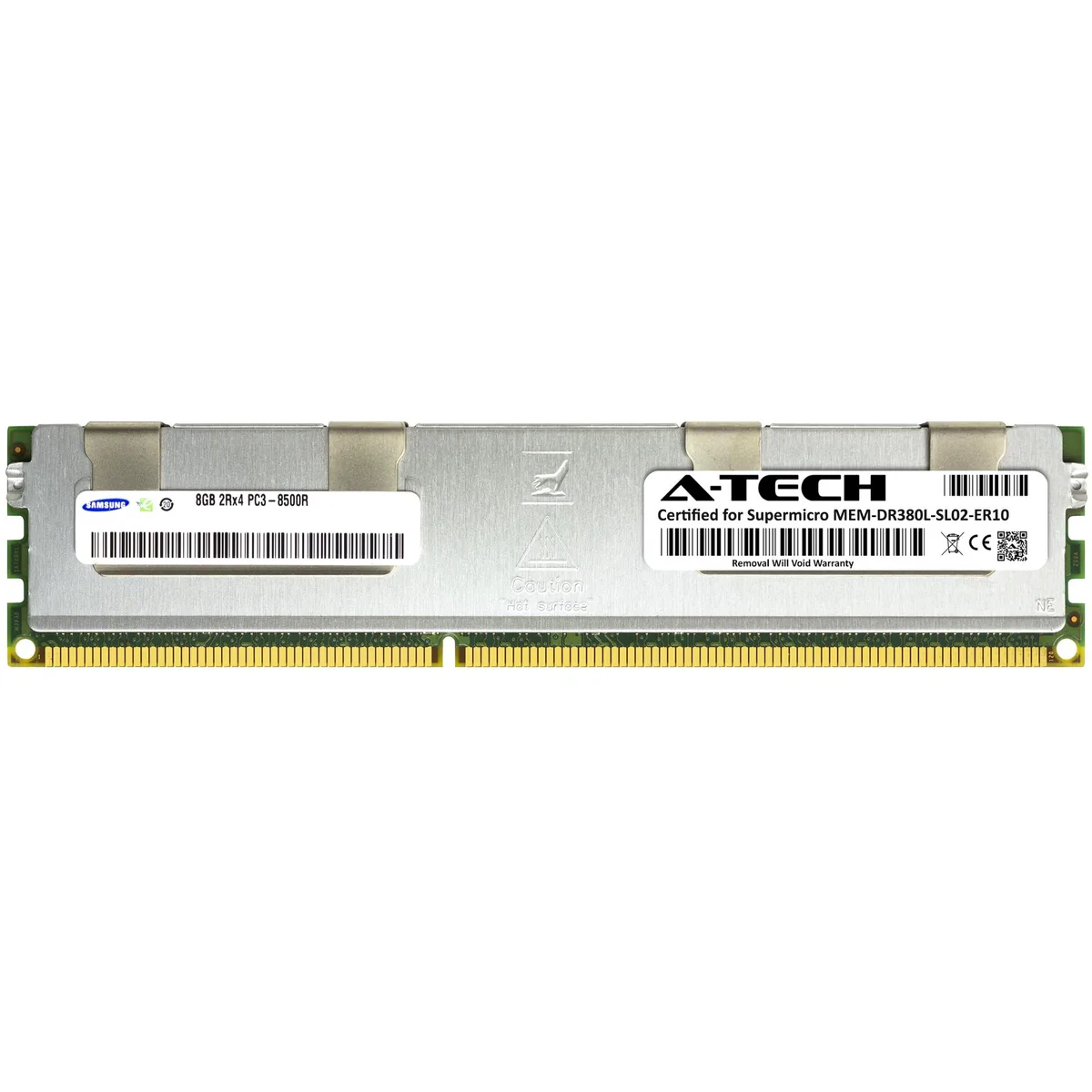Green 240-pin DDR3 RDIMM with black Samsung chips and a white label
