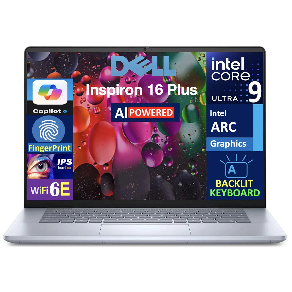Ice Blue aluminium 16-inch touchscreen laptop, thin bezels, backlit keyboard, fingerprint reader