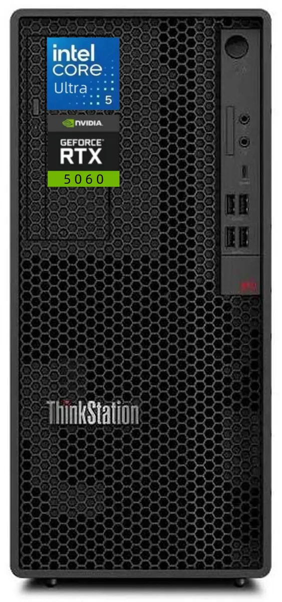Black tower workstation with USB keyboard and mouse