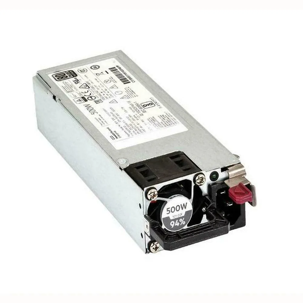 Silver rectangular ATX power supply unit with fan grille and cables