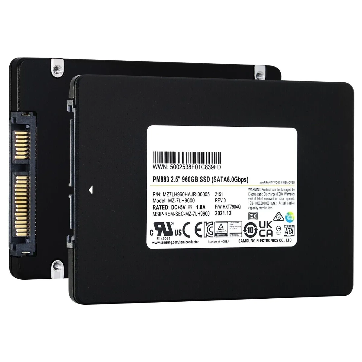 Black 2.5 inch Samsung PM883 960GB internal SSD rectangular drive