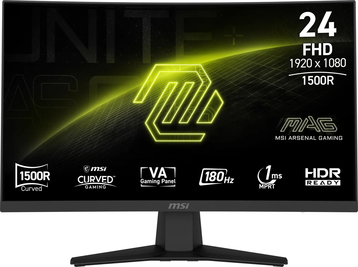 24 inch curved VA gaming monitor in metallic black with 3 sided thin frame