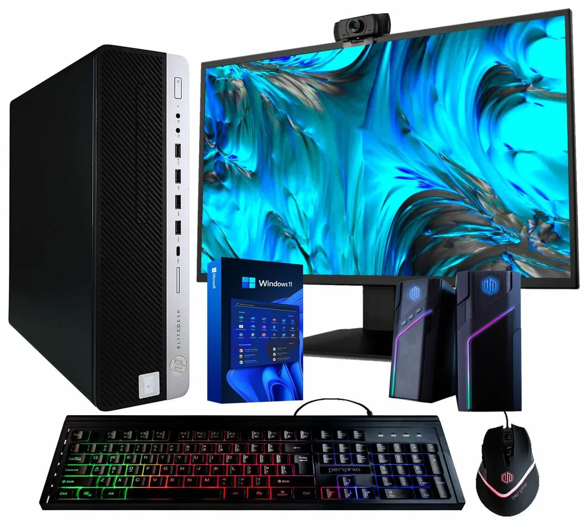 Black HP EliteDesk 800G4 tower with 22-inch monitor
