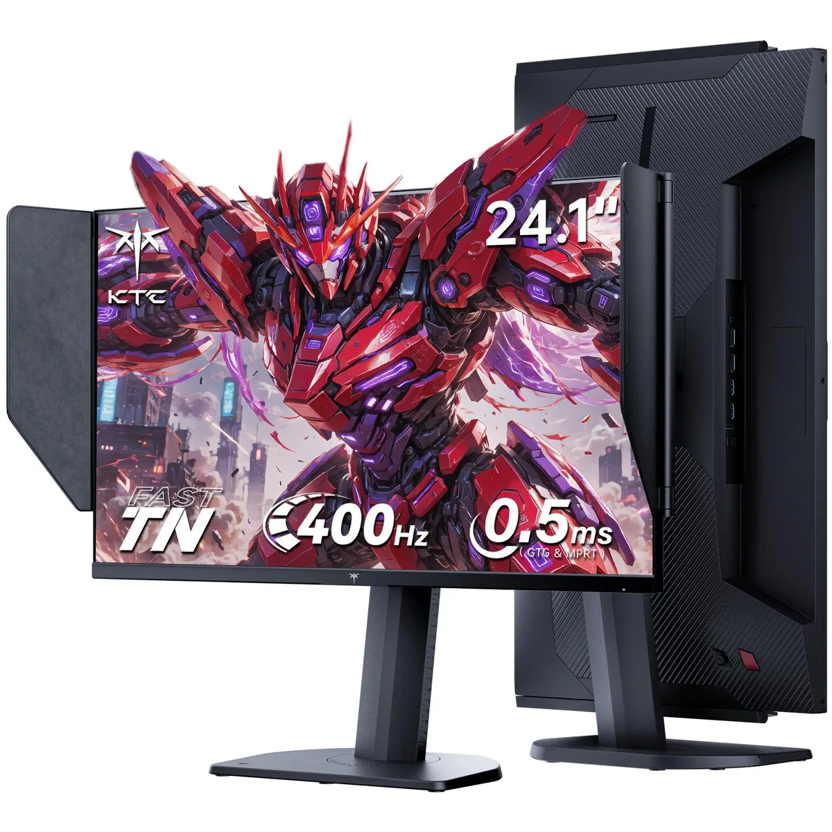 KTC 25M1 24.1 inch gaming monitor with shielding hood on adjustable stand