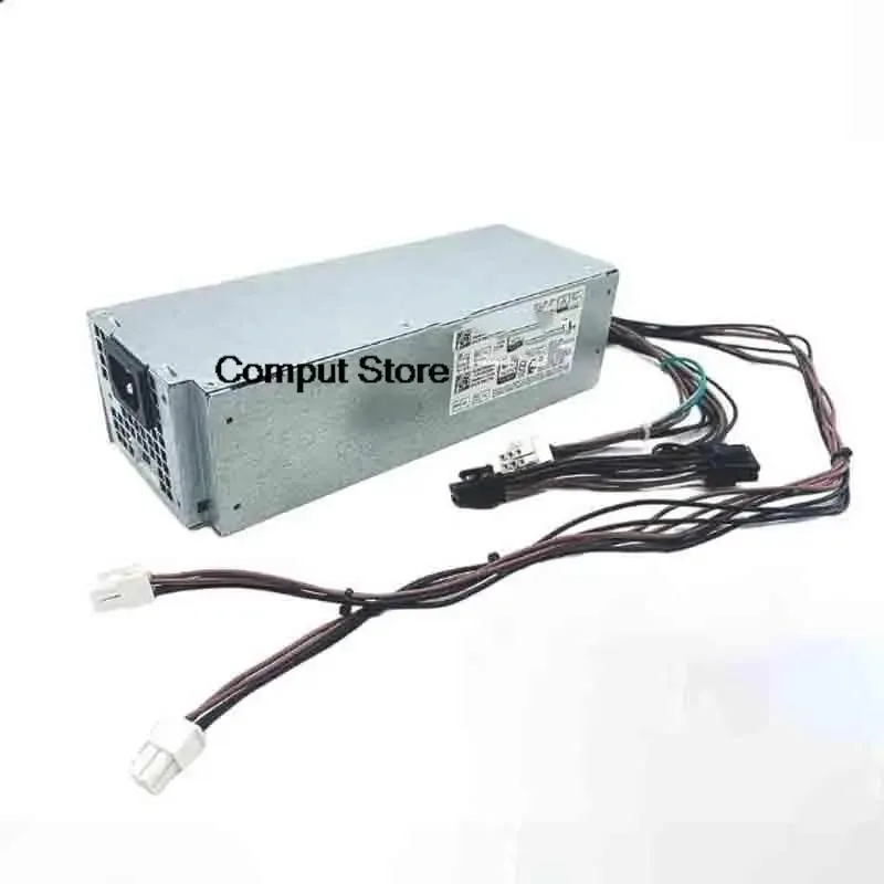 Rectangular ATX power supply unit, matte black metal casing with ventilation grille and rear power socket