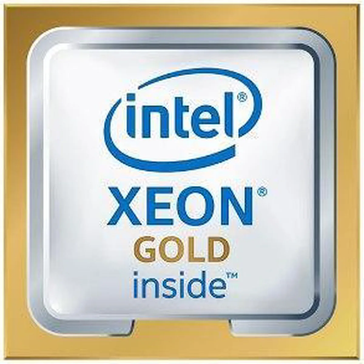 Silver square LGA 4677 server processor with gold contacts and integrated heat spreader
