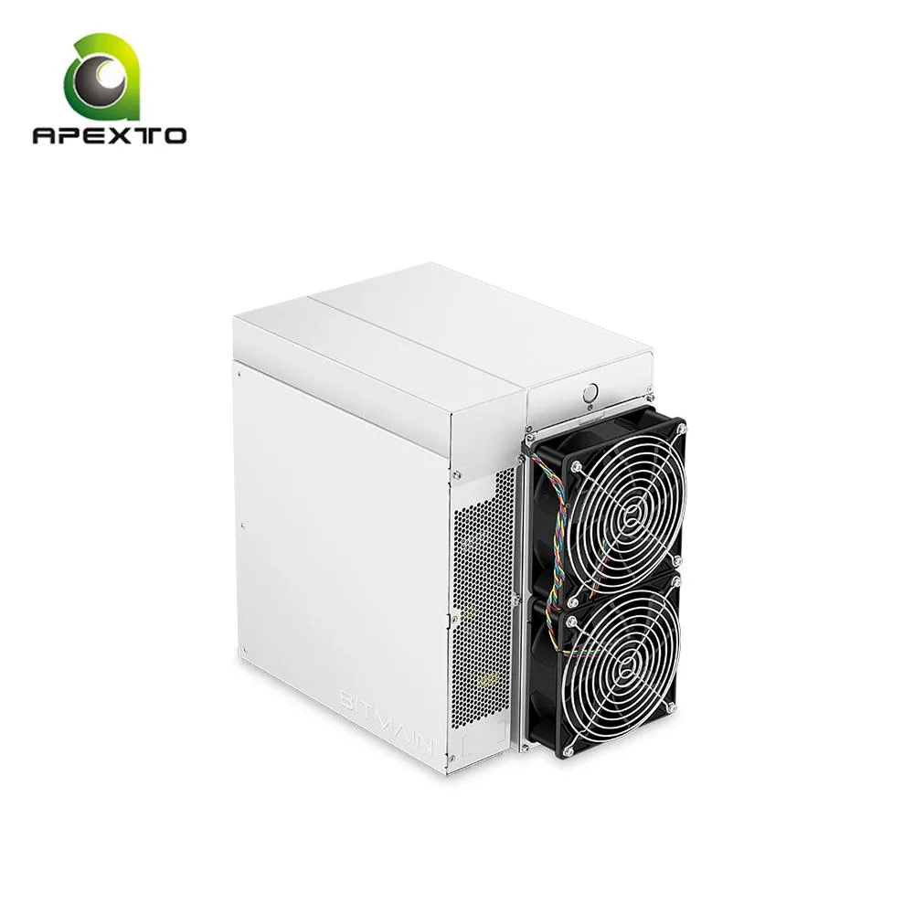 Rectangular metal mining unit with four fans, integrated power supply, matte grey finish