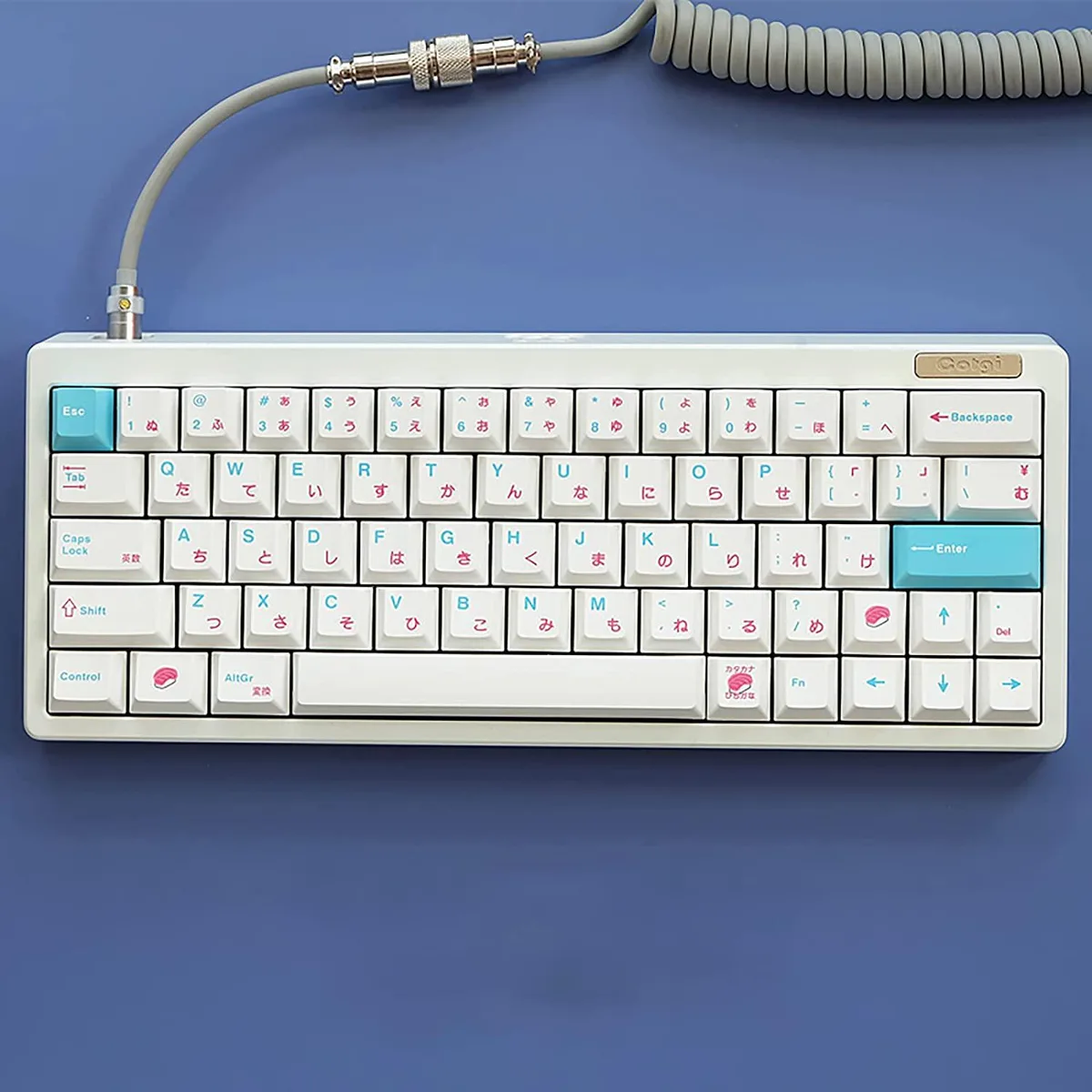 Corn Electronics Corn Electronics 135 Keys Japanese Sushi Keycaps Cherry Profile Dye-Sub PBT White Blue — product photo