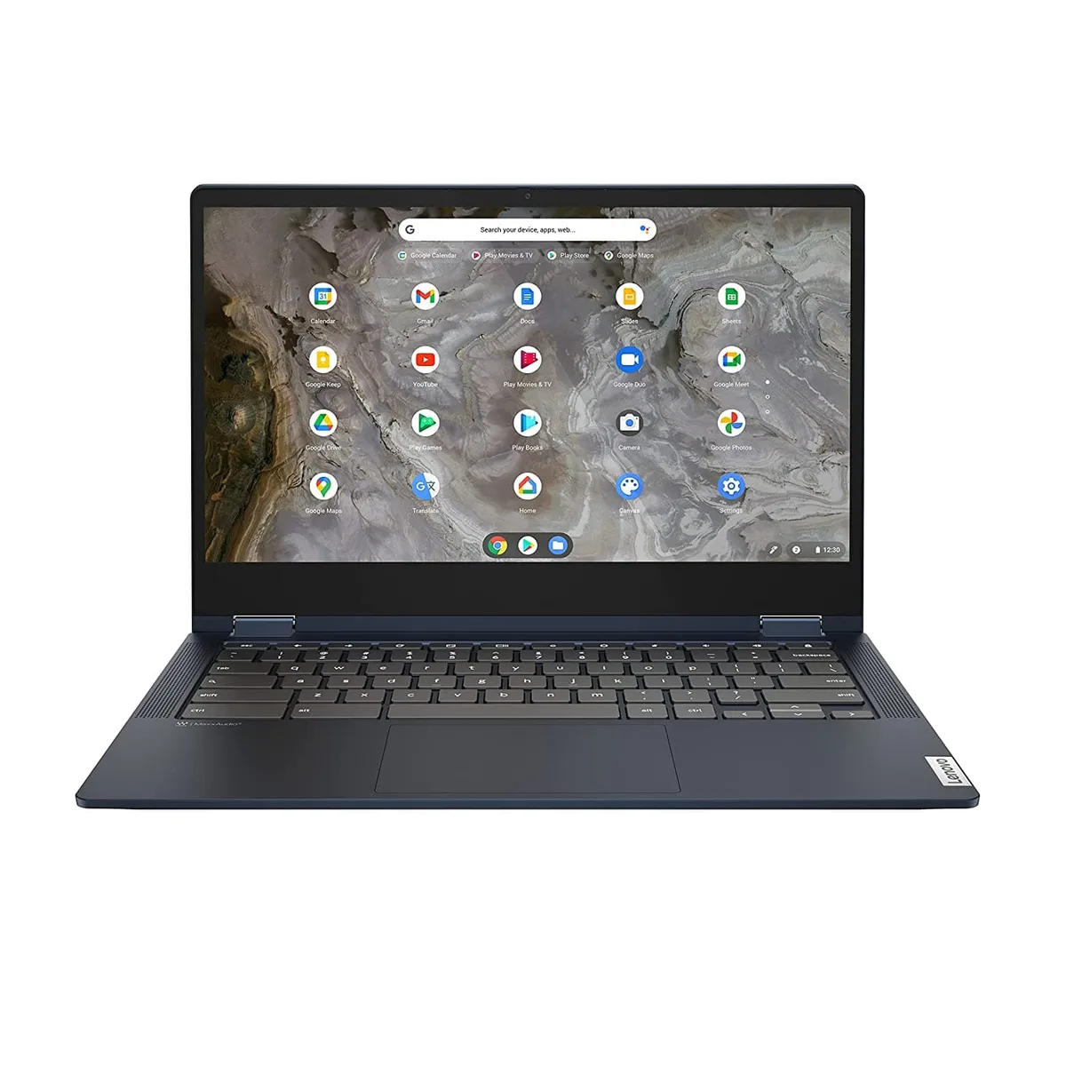 Silver 13.3 inch 2-in-1 Chromebook with 360 degree hinge and touchscreen