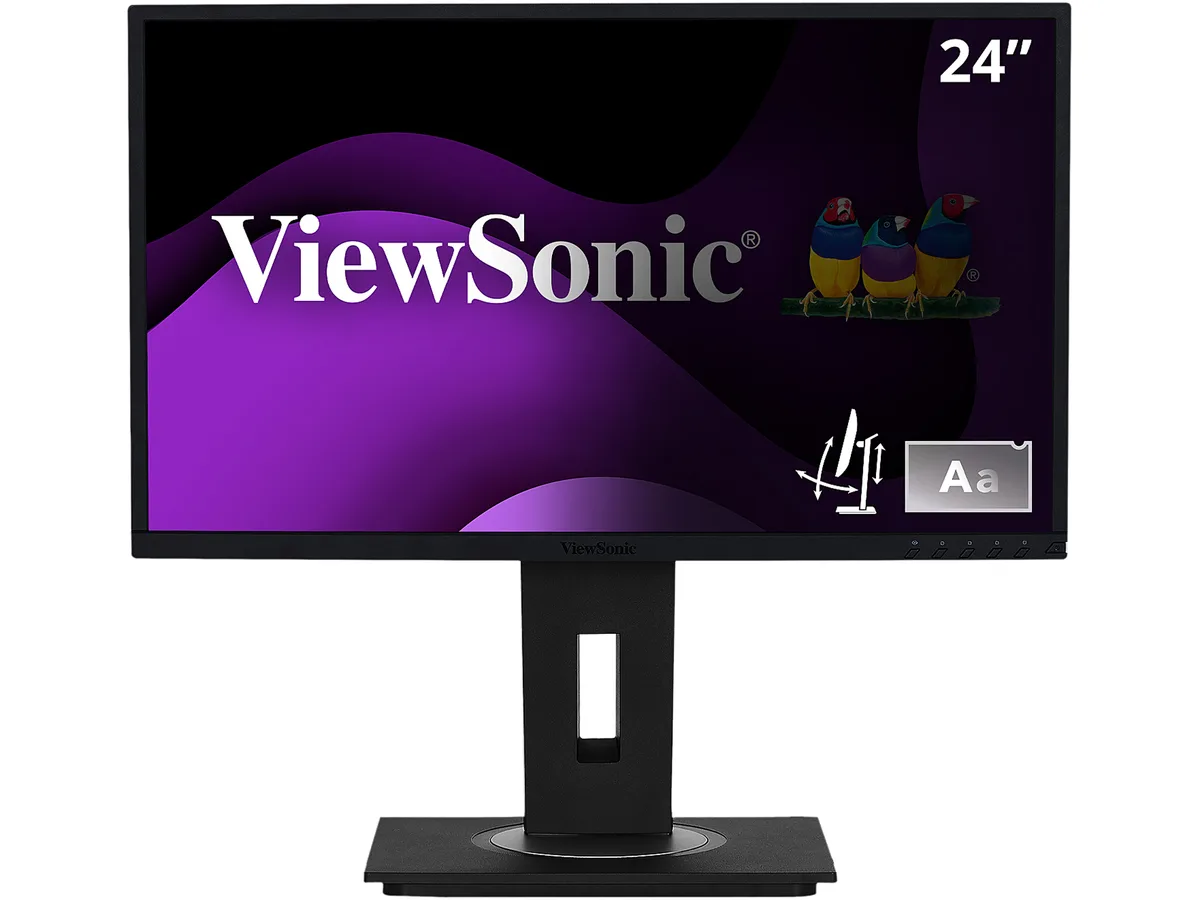 24 inch black monitor with built-in privacy filter and ergonomic stand