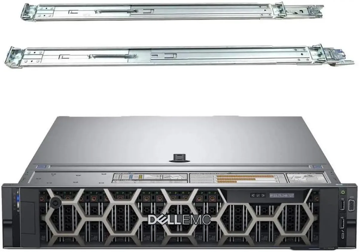 Silver 2U rack server with front drive bays and rail kit