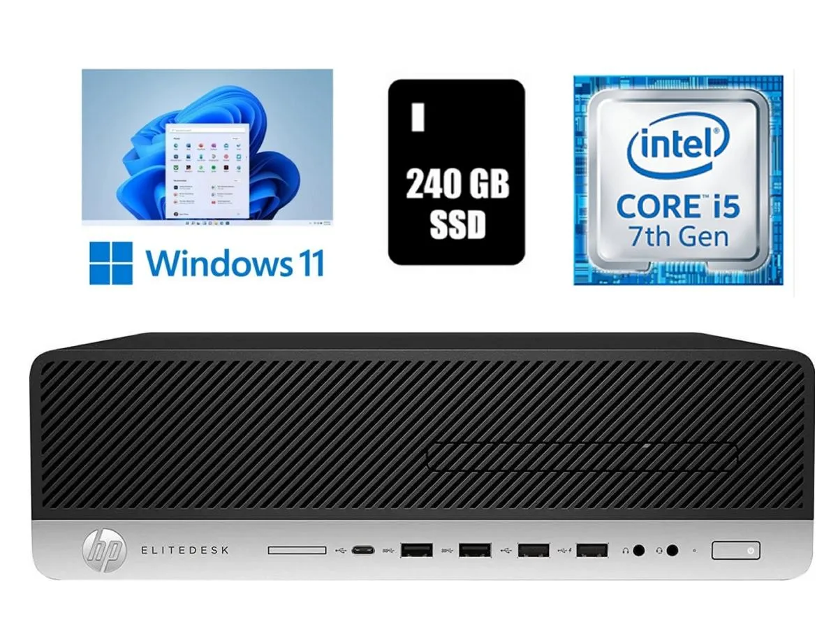 Small black and silver desktop tower, SFF form factor, DVD drive slot, USB ports visible