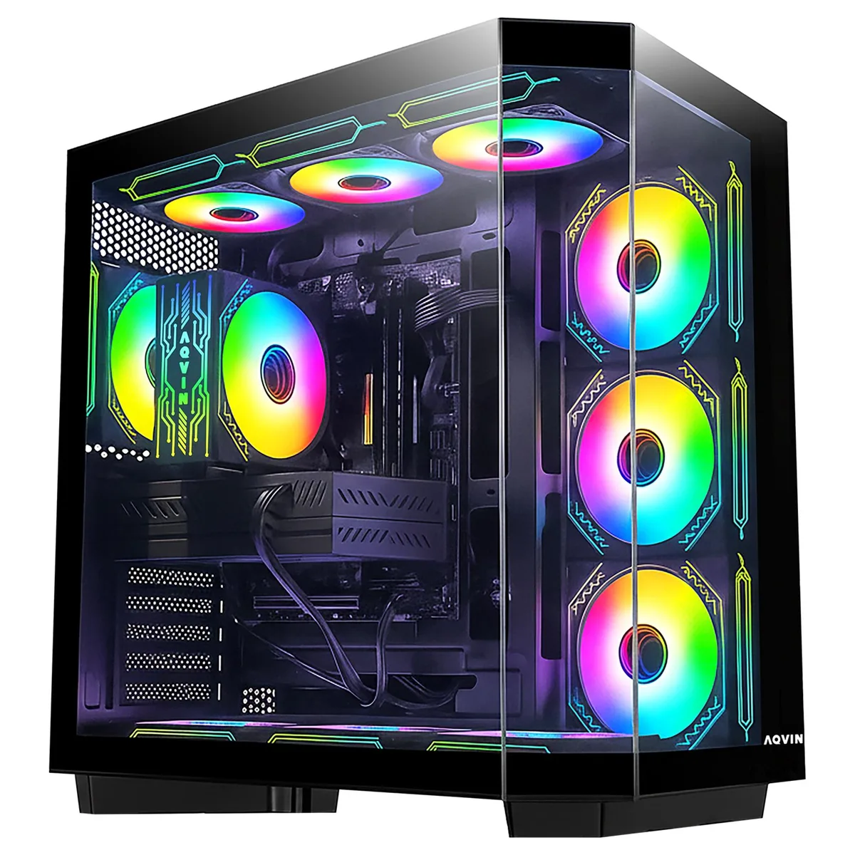 Black tower gaming PC with included RGB keyboard and mouse