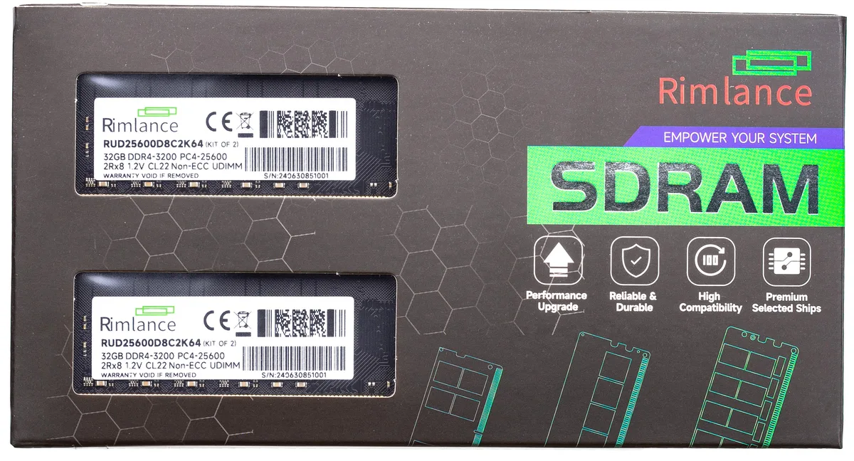 RIMLANCE RIMLANCE RUD25600D8C2K64 64GB (2 x 32GB) DDR4 3200 desktop RAM — ürün fotoğrafı