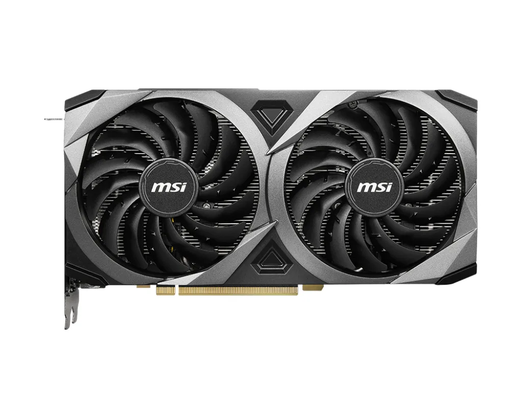 MSI Ventus RTX 3060 Ti dual-fan graphics card in black and silver