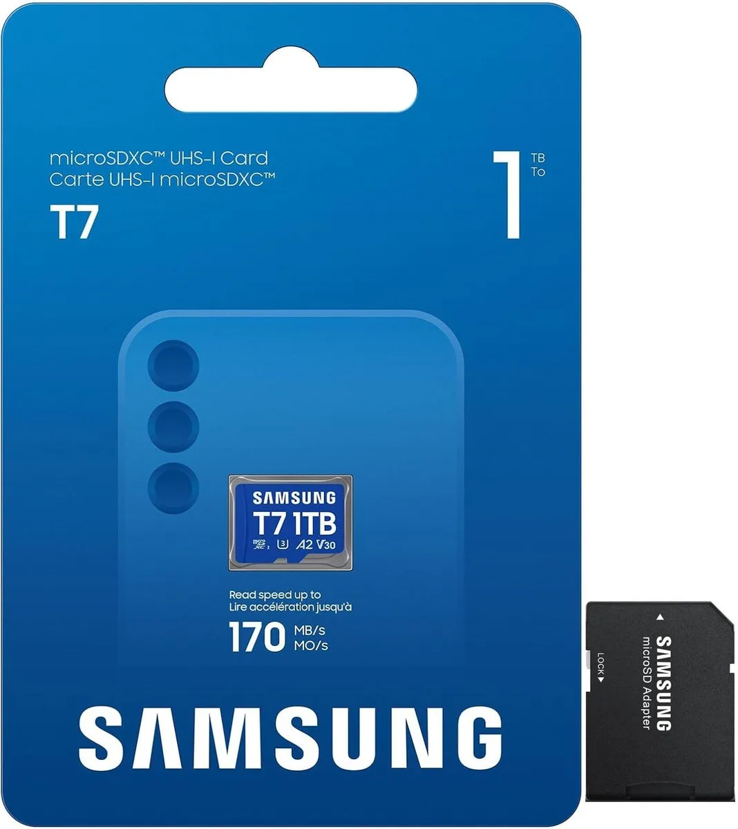 SAMSUNG SAMSUNG T7 microSD 1TB 170 MB/s UHS-I U3 V30 A2 memory card — 제품 사진