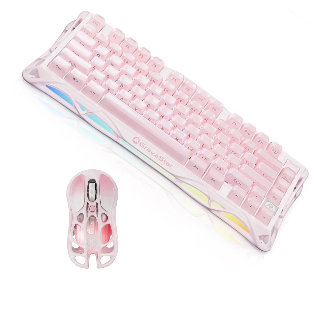 Sakura pink skeletal magnesium gaming mouse with RGB lighting