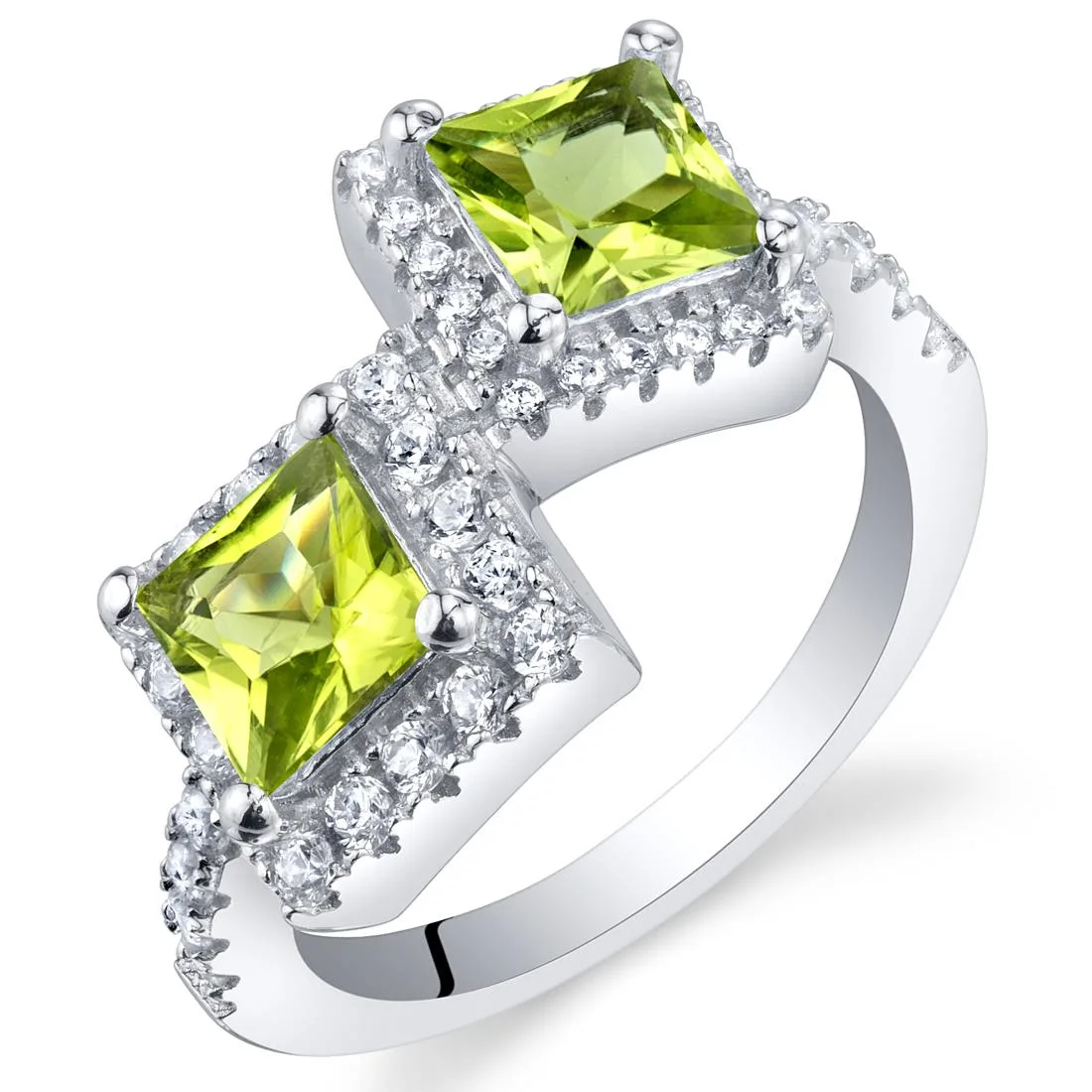 Oravo Oravo Peridot Sterling Silver Princess Cut Two-Stone Ring 1.25ct 925 — product photo