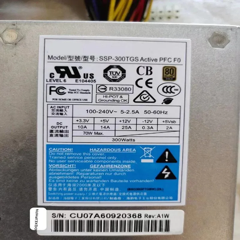 Silver TFX power supply unit with fan grille and cable bundle