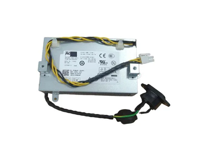 Compact silver ATX power supply unit with rear fan grille and cable bundle