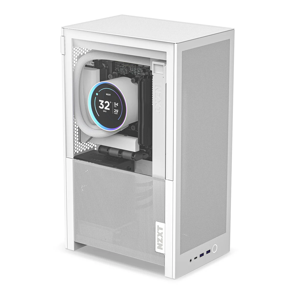 Compact white mini-ITX case with mesh front and glass-mesh side panel