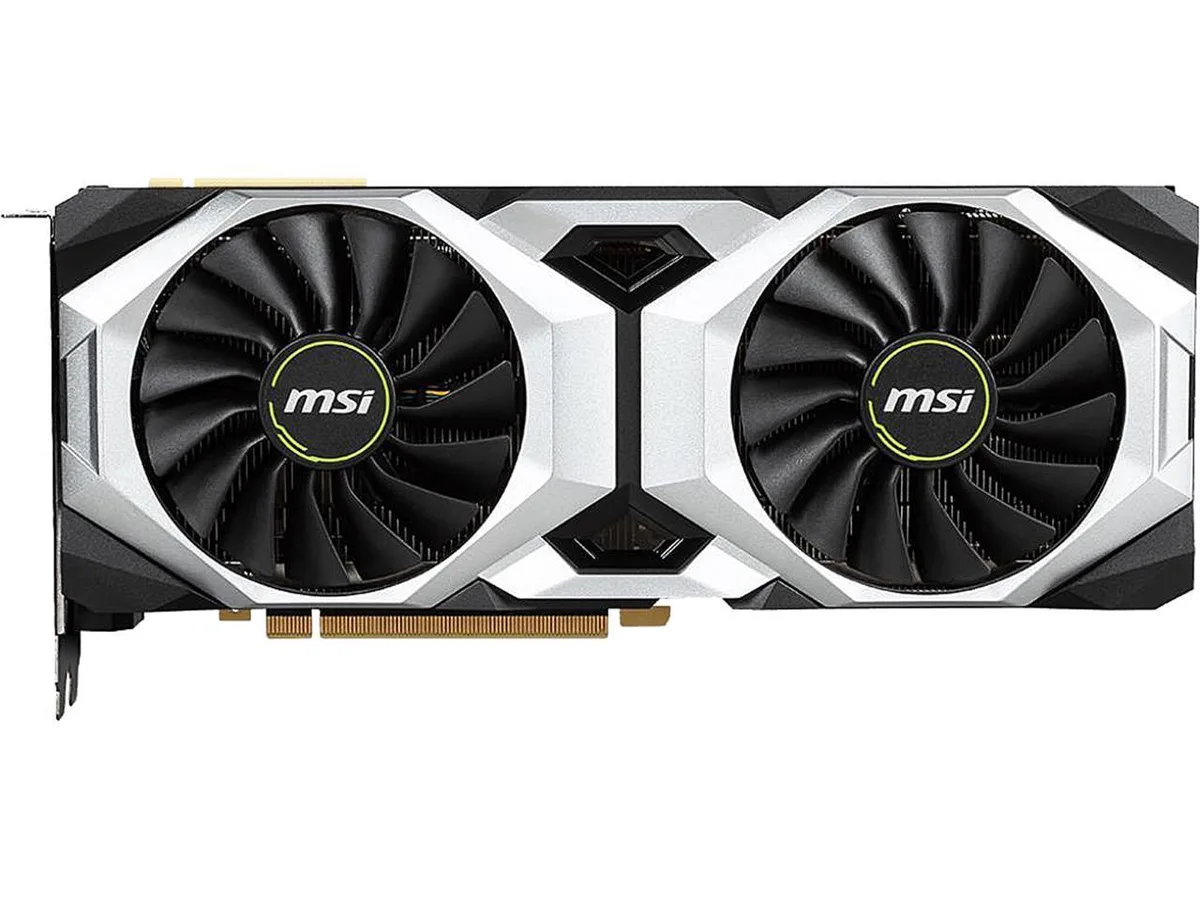 Dual-fan graphics card in black and grey finish