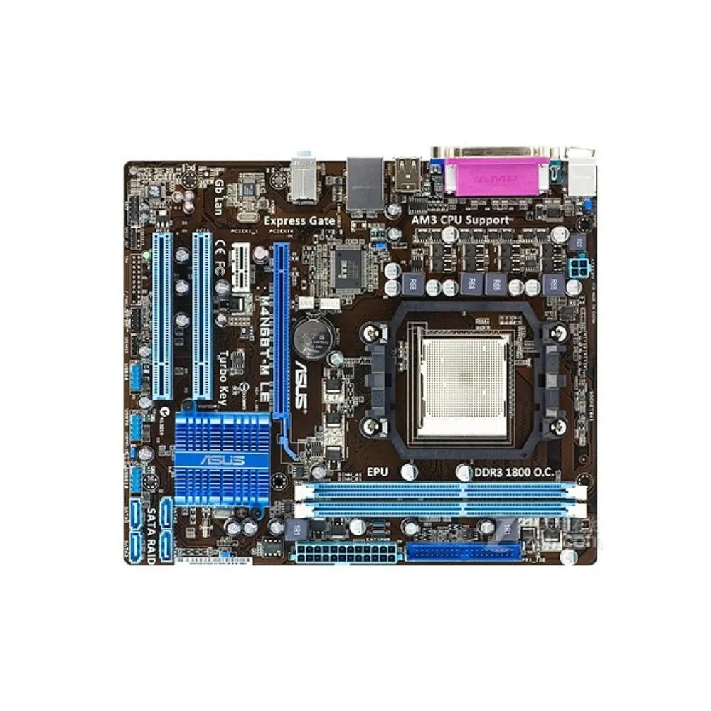 Green Micro ATX motherboard with CPU socket and memory slots