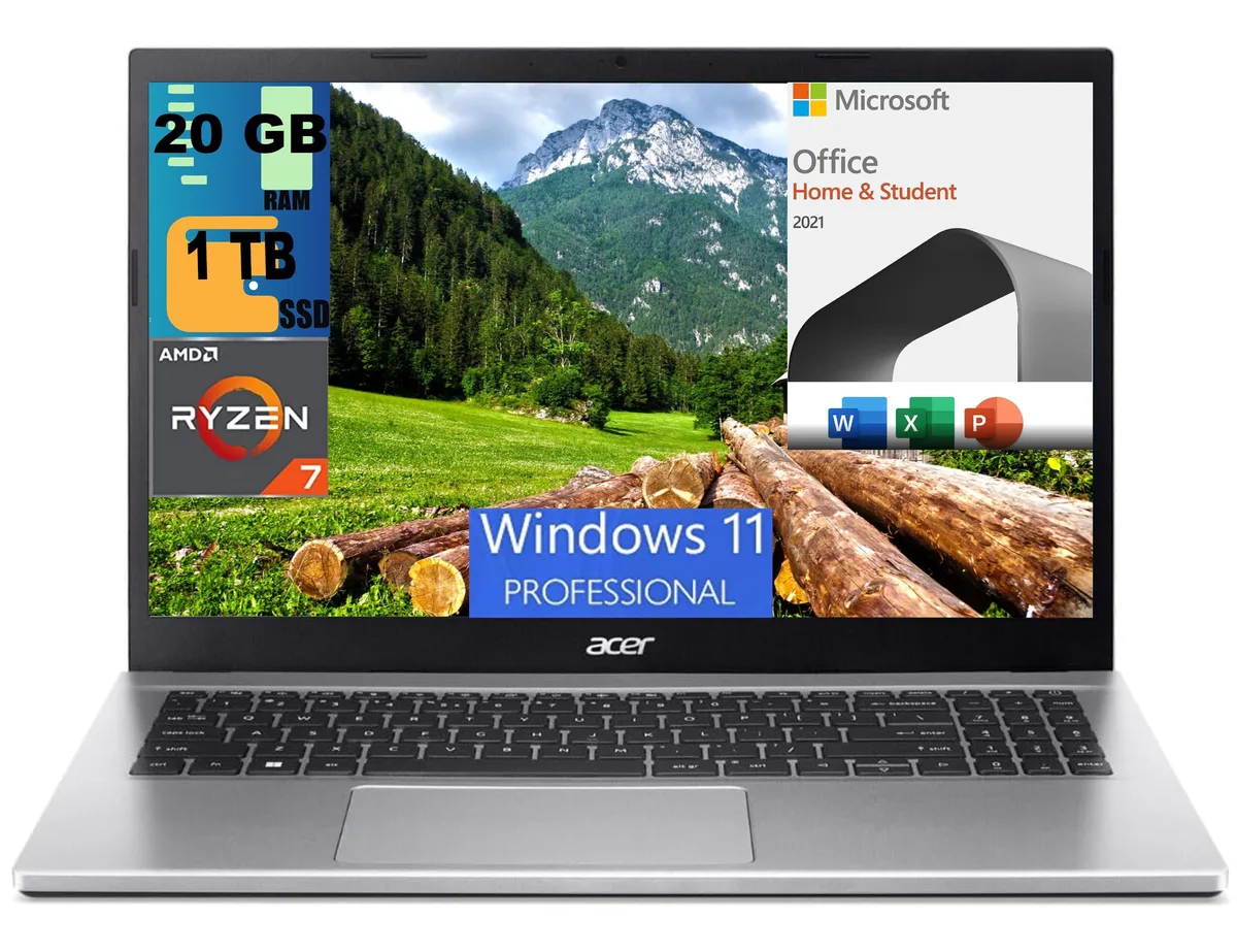 Silver Acer Aspire 3 15 laptop, 15.6 inch FHD screen, slim profile