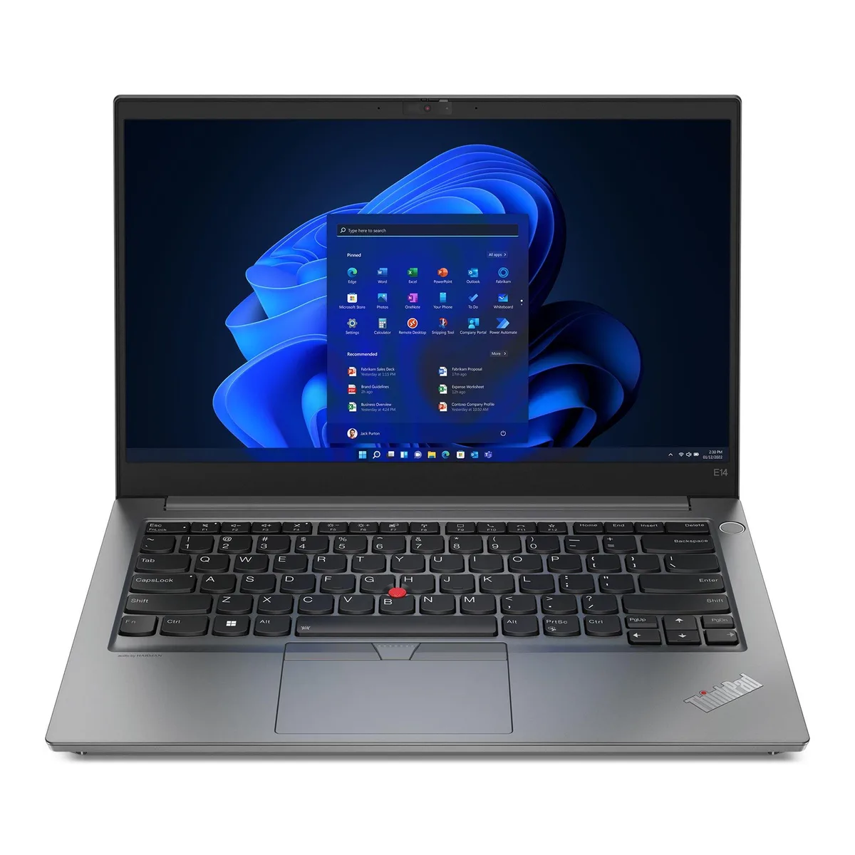 Slim silver 14 inch laptop closed on plain background