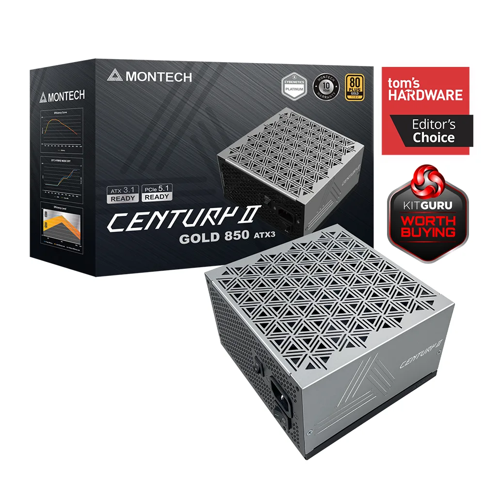 Montech Montech Century II 850 power supply 850W ATX 3.1 PCIe 5.1 80 Plus Gold Cybenetics Platinum — product photo