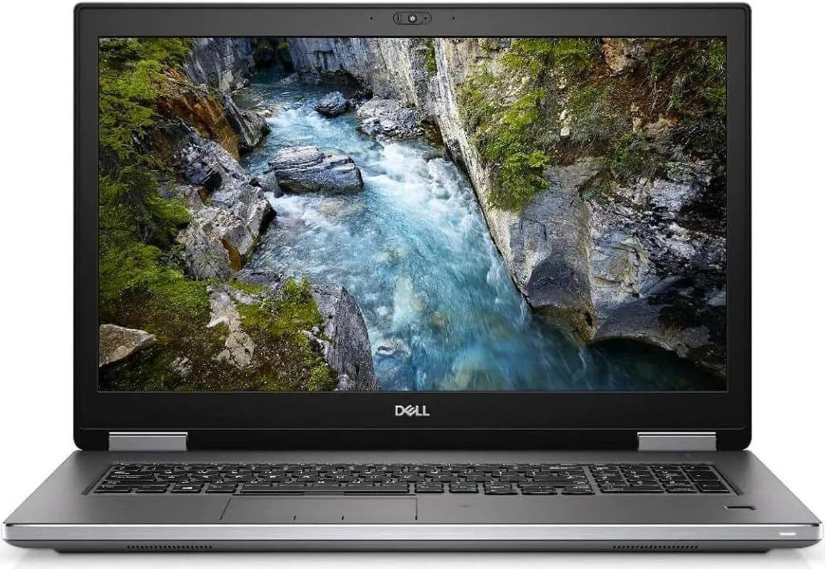 Black Dell Precision 7740 mobile workstation, 17.3 inch non-touch display, carbon fiber lid