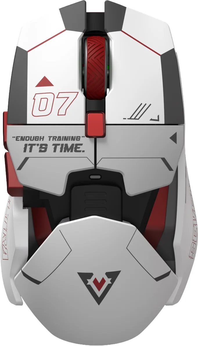 White right-handed gaming mouse with modular magnetic shell, six buttons and scroll wheel