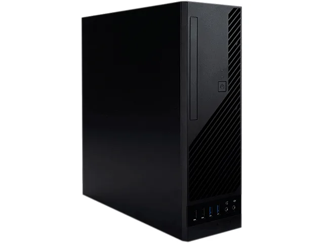 Compact black metal Micro-ATX case with front USB and audio ports