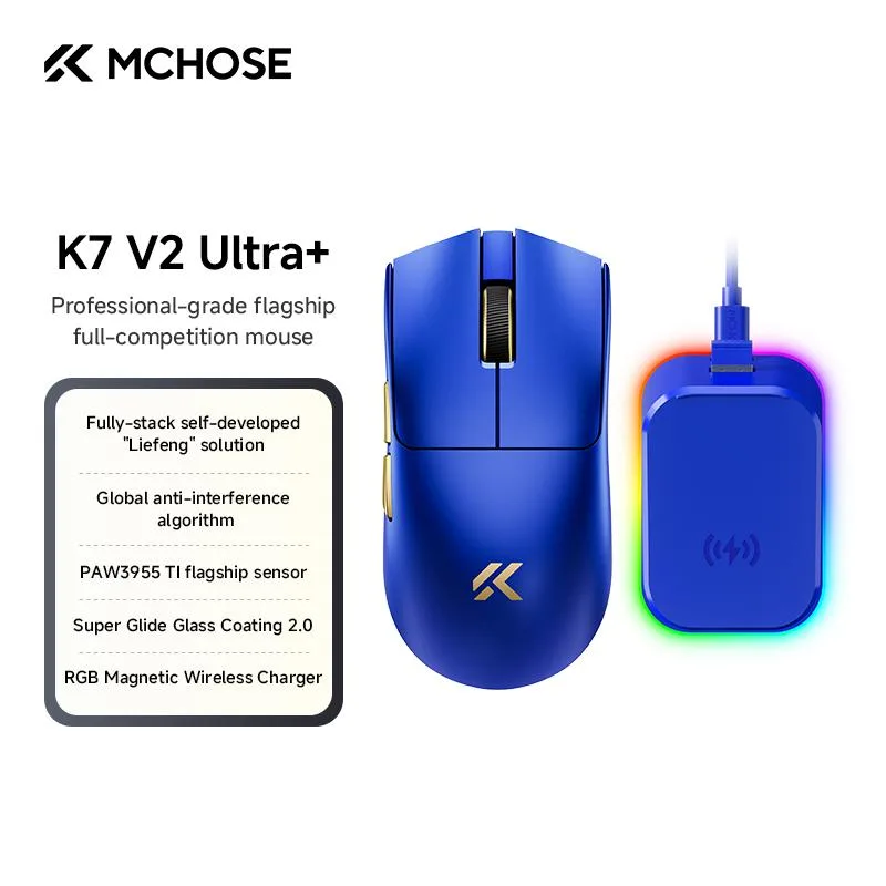 MCHOSE MCHOSE K7 V2 Ultra+ Blue-gold gaming mouse — fotografia produktu