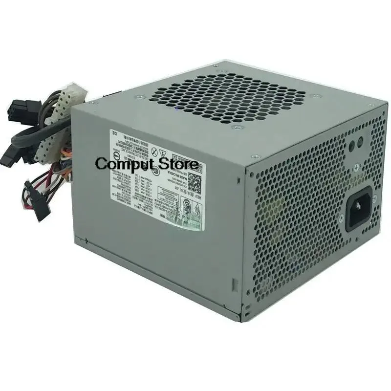 Rectangular ATX power supply unit with matte black metal casing and rear fan grille