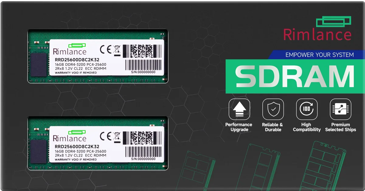 Two green DDR4 RDIMM modules with gold contacts and black heat spreaders