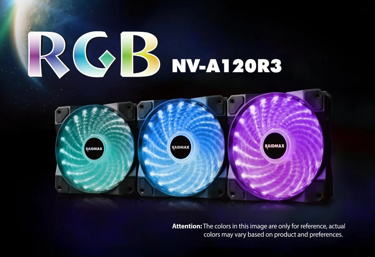 Raidmax Raidmax NV-A120R3 RGB 3×120mm case fan 20-25 dBA 30-35 CFM — 商品写真