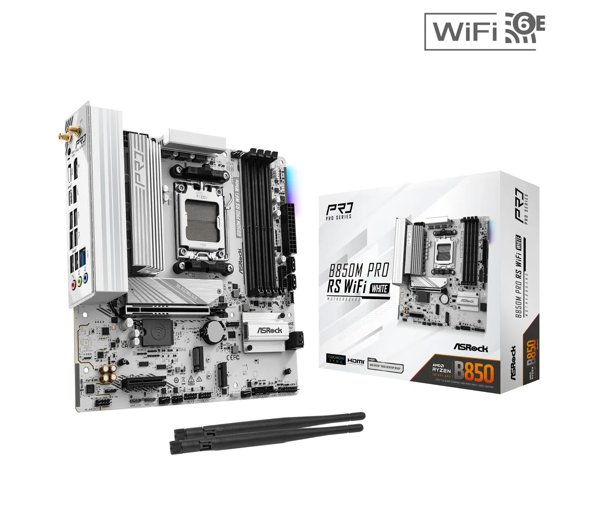 ASRock ASRock B850M Pro RS WiFi White AMD motherboard — photo du produit