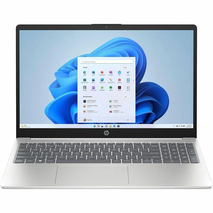 Silver HP 15.6 inch touchscreen laptop closed flat